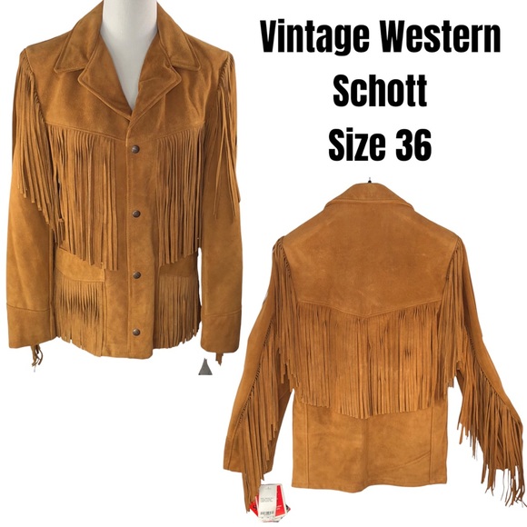 🆕 Western by Schott NYC 1970's Vintage Suede Leather Fringe Blazer Coat - Picture 1 of 11